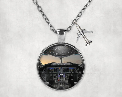 Boeing 787 Cockpit aviation necklace, stainless steel body with engraved detail.