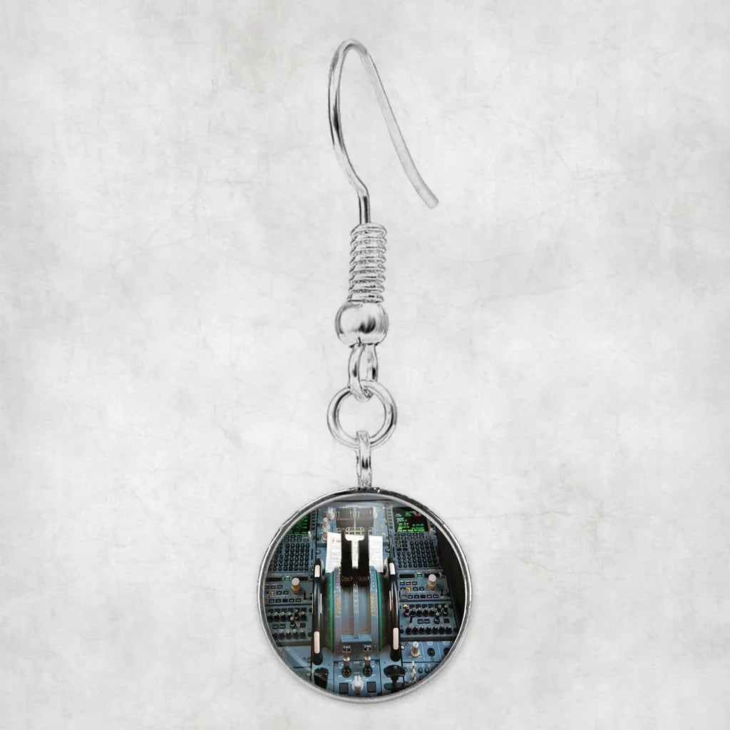 Airbus A320 Cockpit aviation-themed earrings, polished hypoallergenic alloy.