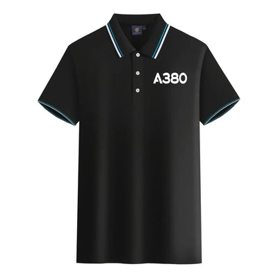 Airbus A380 Flat Text aviation design printed on soft cotton stylish polo shirt.