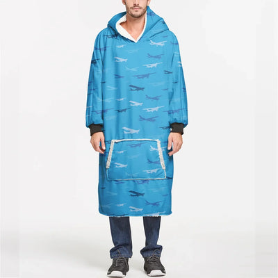 Many Propellers aviation design on soft fleece blanket hoodie.