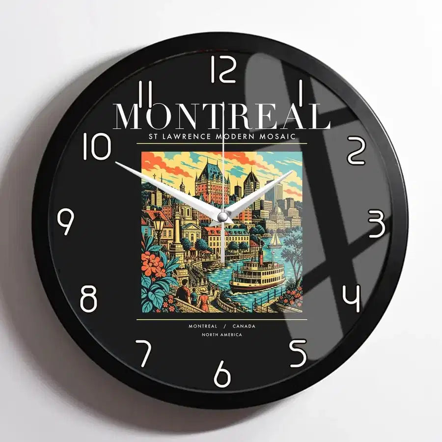 MONTREAL - Poster - Wall Clock Framed - Black
