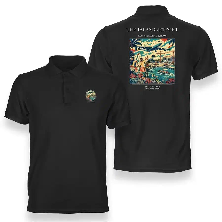 VINTAGE G4118 - The Island Jetport - Double-Side Polo T-Shirt design on black