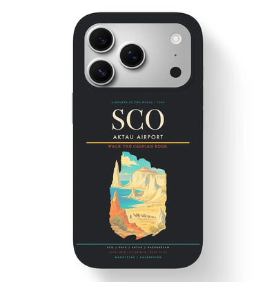 Aktau Airport (SCO) design on black iPhone 17 Pro MagSafe case