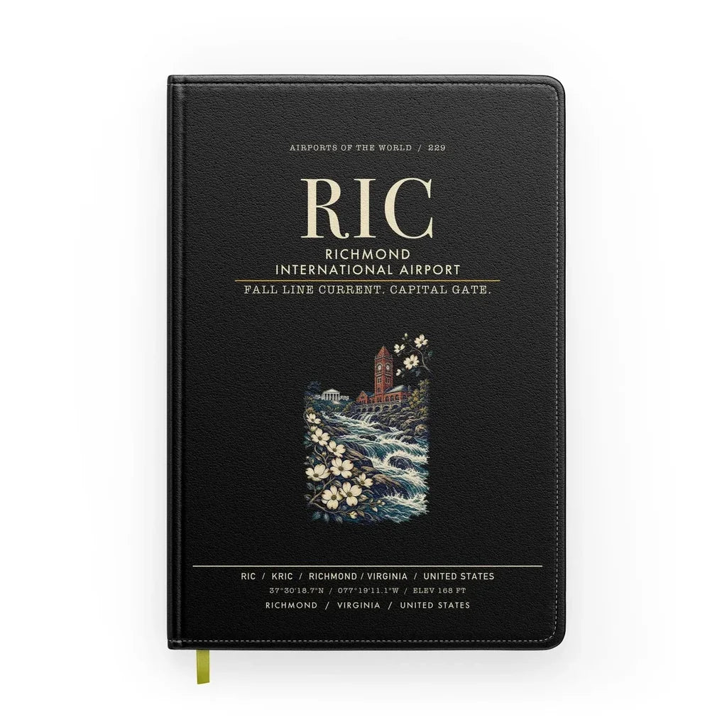 Richmond International Airport (RIC) design on black notebook