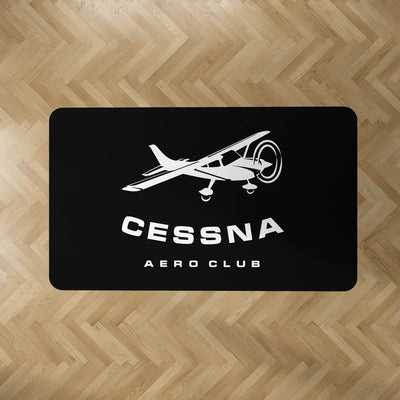 Cessna Aeroclub aviation design on durable carpet pile with non-slip backing rectangle carpet floor mat.