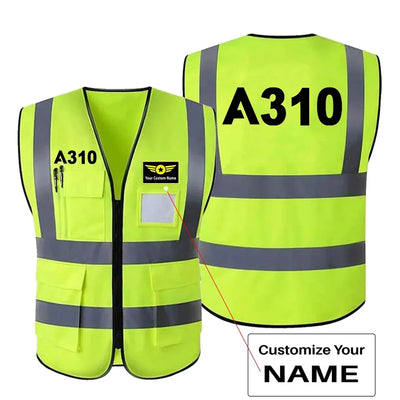 Airbus A310 Flat Text aviation design printed on high-visibility reflective fabric reflective vest.