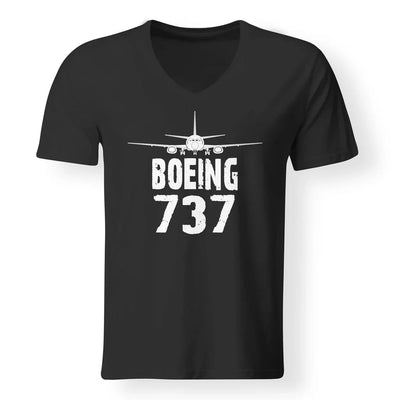 Boeing 737 & Plane aviation design printed on soft cotton V-neck T-shirt.