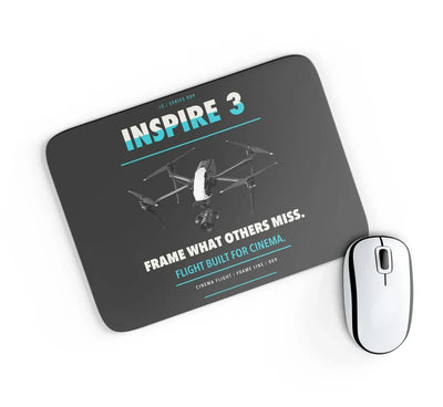 DJI Inspire 3 design on black rectangle mouse pad