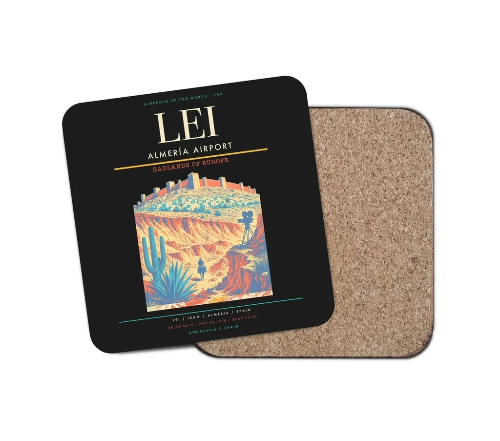Almería Airport (LEI) design on black 1 piece coaster