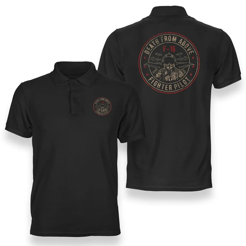 Fighter Jet 16 - Death From Above aviation design printed on soft cotton double-side polo.