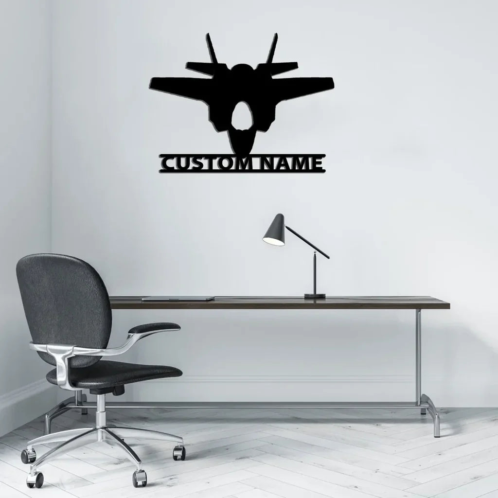 Fighter Jet 35 Silhouette aviation design on durable metal with painted finish metal wall sign.