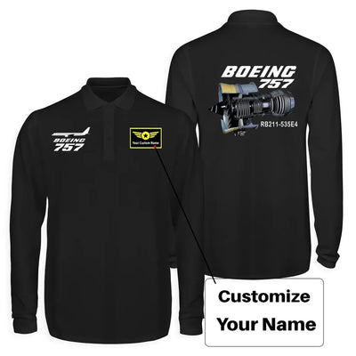 Boeing 757 & Rolls Royce Engine (RB211) Long Sleeve Polo T-Shirts (Double-Side) aviation design printed on soft cotton long-s.