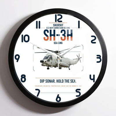 Sikorsky SH-3H Sea King design on white framed wall clock