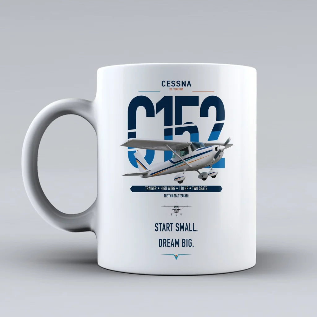 Cessna 152 design on white ceramic mug, double-side print