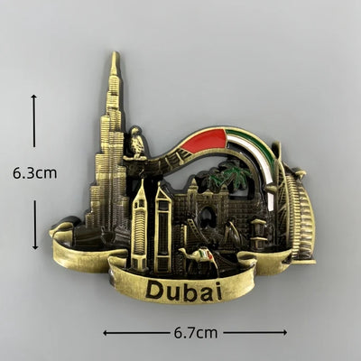 Famous landmarks in Dubai 3D Metal Fridge aviation design 3D metal magnet sticker in 3D metal with magnetic back.
