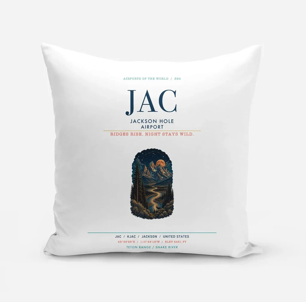 Jackson Hole Airport (JAC) design on white pillow
