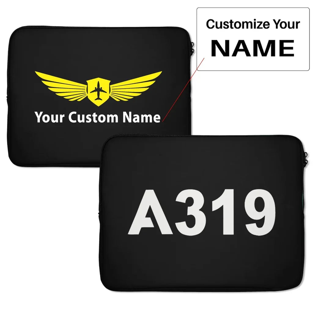 Airbus A319 Flat Text Laptop & aviation print laptop & tablet case, fits laptop or tablet.