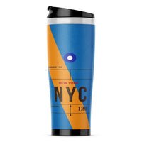 Thumbnail for NYC - New York Luggage Tag aviation design on travel mug no-holder, insulated double-wall.