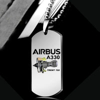 Thumbnail for Side view of Airbus A330 & Trent 700 Engine aviation necklace in polished metal, polished finish.