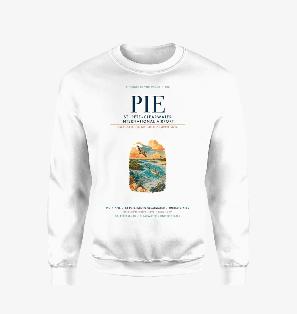 St. Pete–Clearwater International Airport (PIE) design on white sweatshirt