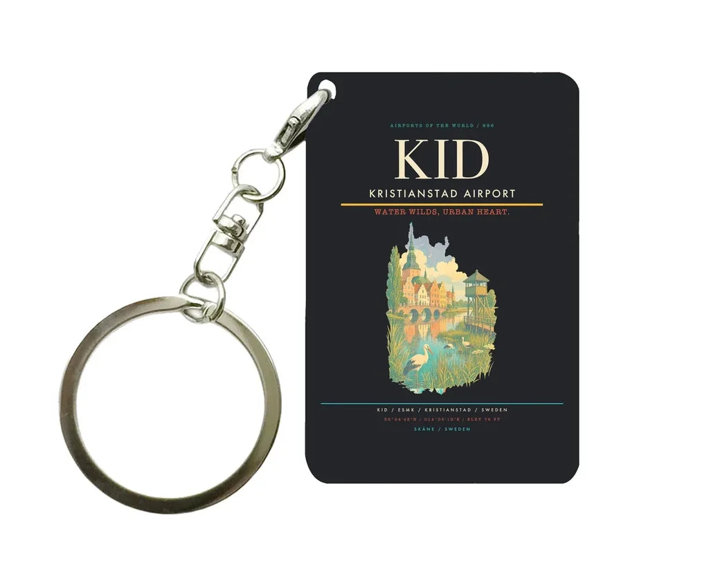 Kristianstad Airport (KID) design on black key chain