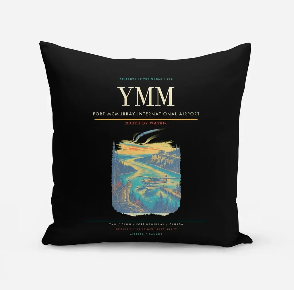 Fort McMurray International Airport (YMM) design on black pillow