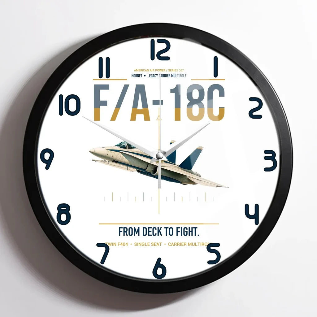 F-A-18C Hornet design on white framed wall clock