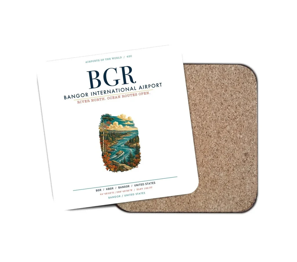Bangor International Airport (BGR) design on white 1 piece coaster