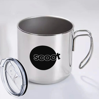 Scoot Airlines aviation design on portable mug, vacuum-insulated double-wall.