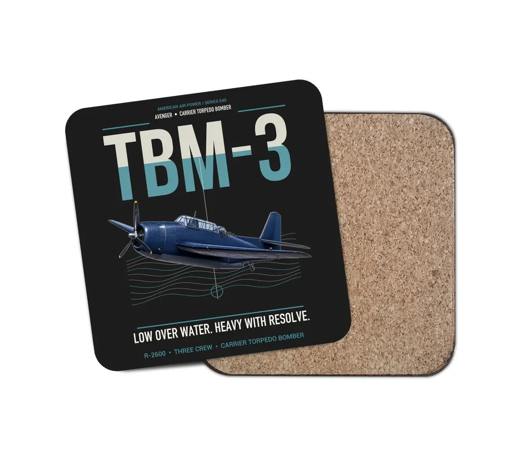 TBM-3 Avenger design on black 1 piece coaster