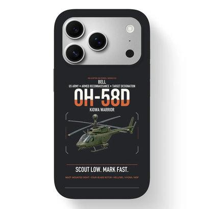 Bell OH-58D Kiowa Warrior design on black magsafe iphone case, for iPhone 17 Pro