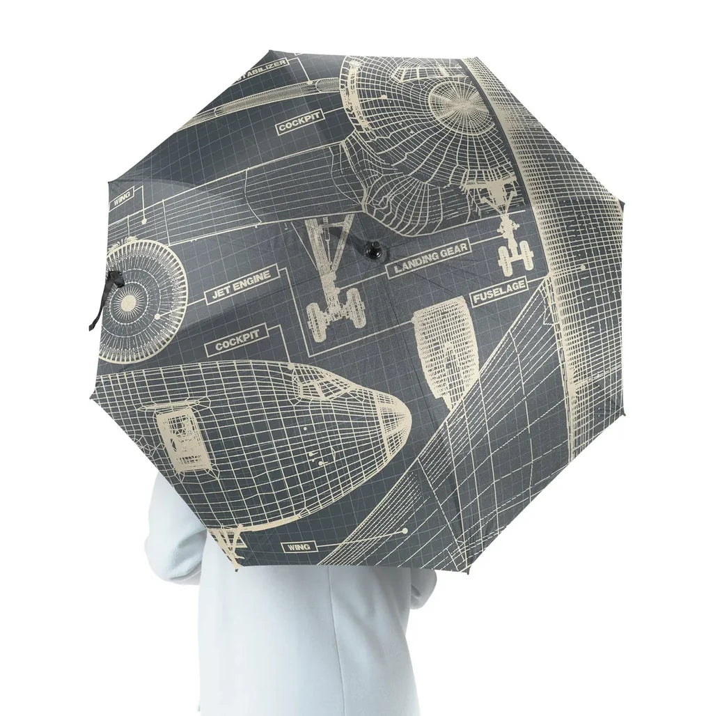 Airplanes Fuselage & Details aviation design on windproof polyester umbrella.