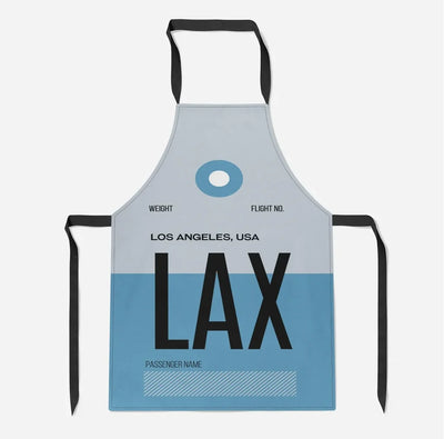 LAX - Los Angles Airport Tag aviation design on durable cotton blend kitchen apron.