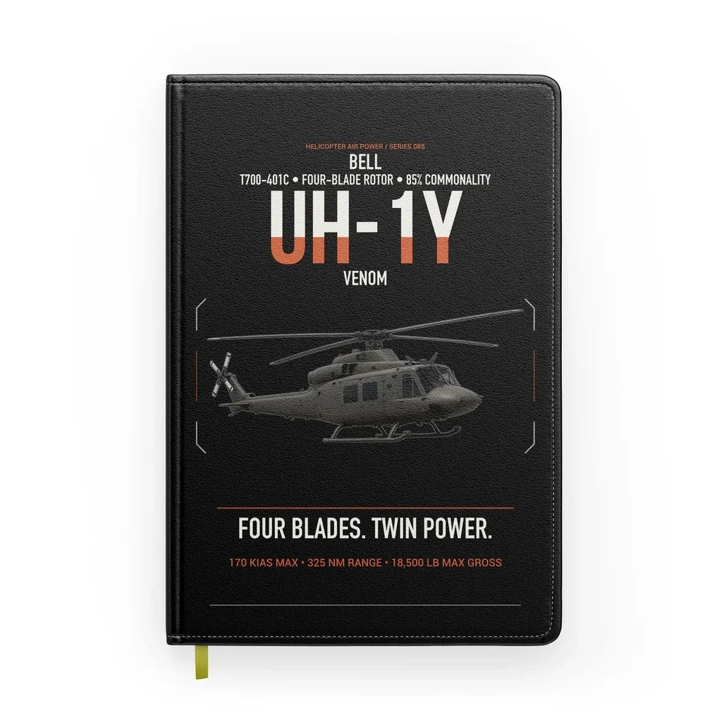 Bell UH-1Y Venom design on black notebook