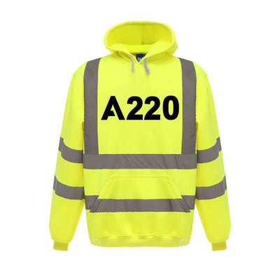 Airbus A220 Flat Text aviation design on cotton blend with reflective panels reflective hoodie.