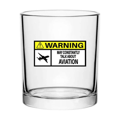 Warning aviation design on whiskey glass, special-edition crystal cut.