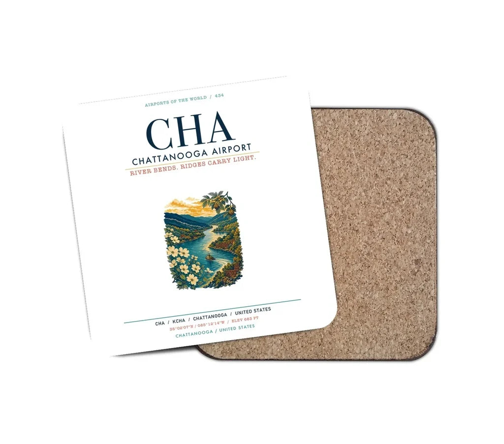 Chattanooga Airport (CHA) design on white 1 piece coaster