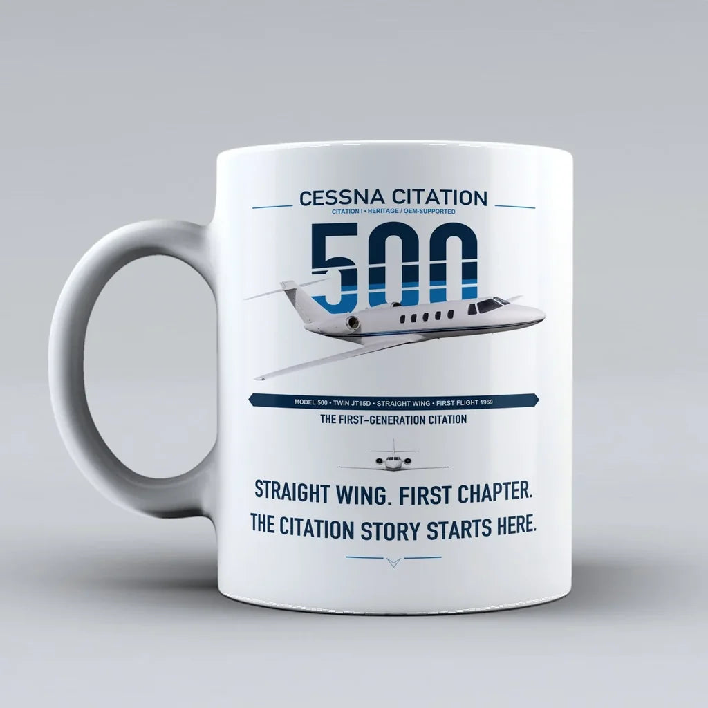 Cessna Citation 500 - Citation I design on white ceramic mug, double-side print