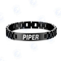 Thumbnail for Piper & Text aviation-themed chain bracelet, polished stainless steel.
