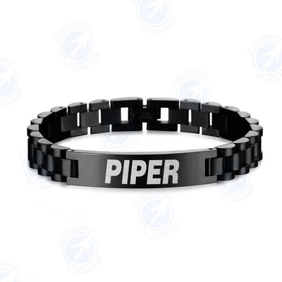 Piper & Text aviation-themed chain bracelet, polished stainless steel.