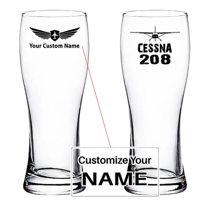 Cessna 208 & Plane aviation design on pilsner glass, tall pilsner glassware.