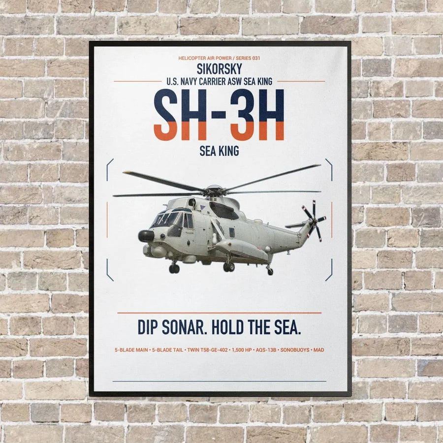 Sikorsky SH-3H Sea King vertical canvas print - framed - white background