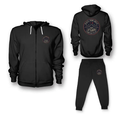 Fighter Jet 16 - Death From Above aviation design on soft cotton blend zipped hoodie and sweatpants set.