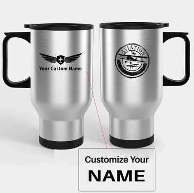 Aviation Lovers Travel Mugs (With Holder) aviation design on travel mug with holder, insulated double-wall with car-cup base.