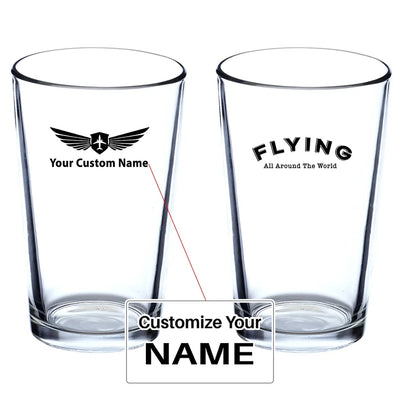 Flying All Around The World Beer & aviation design on beer water glass, versatile drinkware.