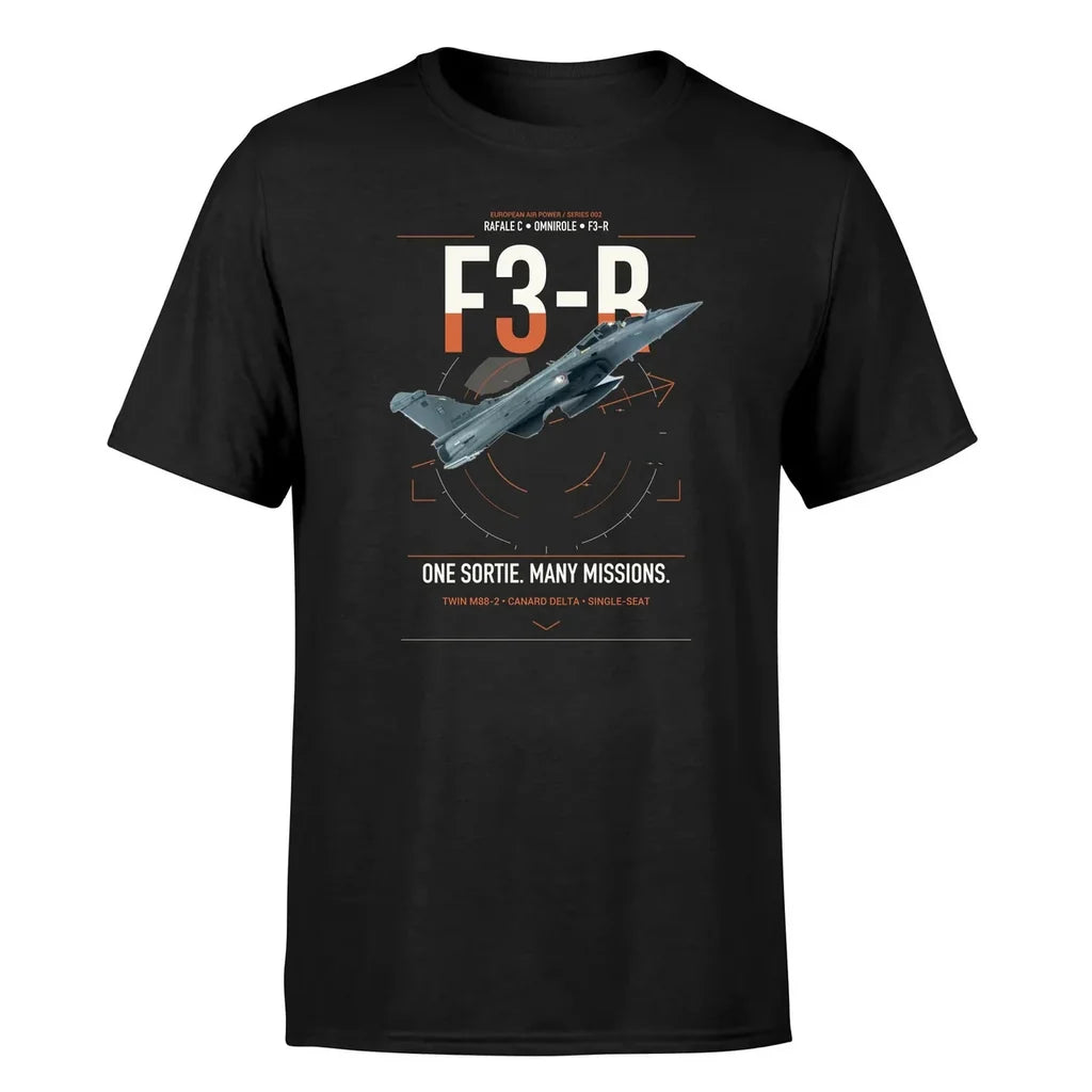 Dassault Rafale C — F3-R standard design on black t-shirt, single-side print