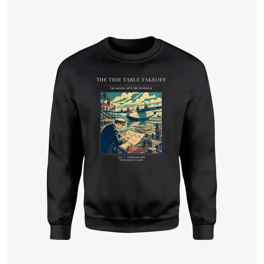 VINTAGE G4272 - The Tide Table Takeoff - Designed Sweatshirts design on black