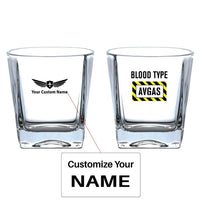 Thumbnail for Blood Type AVGAS aviation design on whiskey glass, crystal-clear premium glassware.