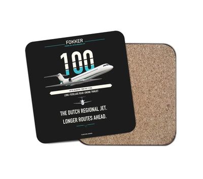 Fokker 100 design on black 1 piece coaster
