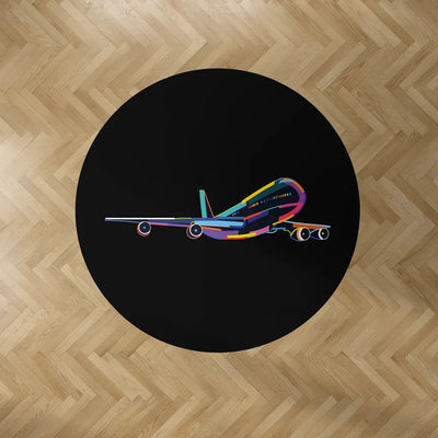 Multicolor Airplane Carpet & Floor Mats (Round) aviation design on durable carpet pile with non-slip backing round carpet flo.